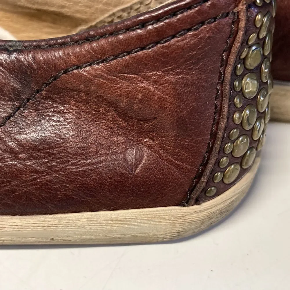 Frye Kira Studded Low Sneaker Brown Leather 7
